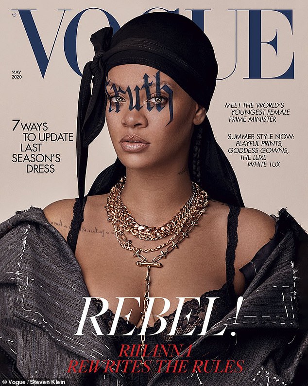 Rihanna on the cover of British Vogue Rihanna on the cover of British Vogue with a tattoo across her face