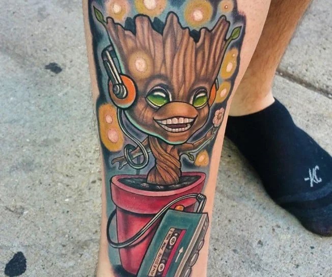 Baby Groot leg tattoo Baby Groot leg tattoo