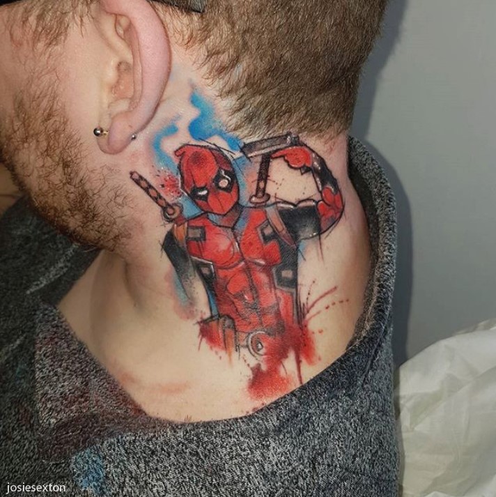 Deadpool neck tattoo ideas for men Deadpool neck tattoo ideas for men