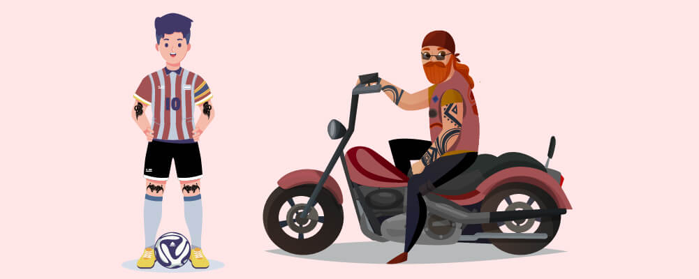 Other factors that have contributed to the popularity of tattoos A Soccer player next to a biker both having tattoos