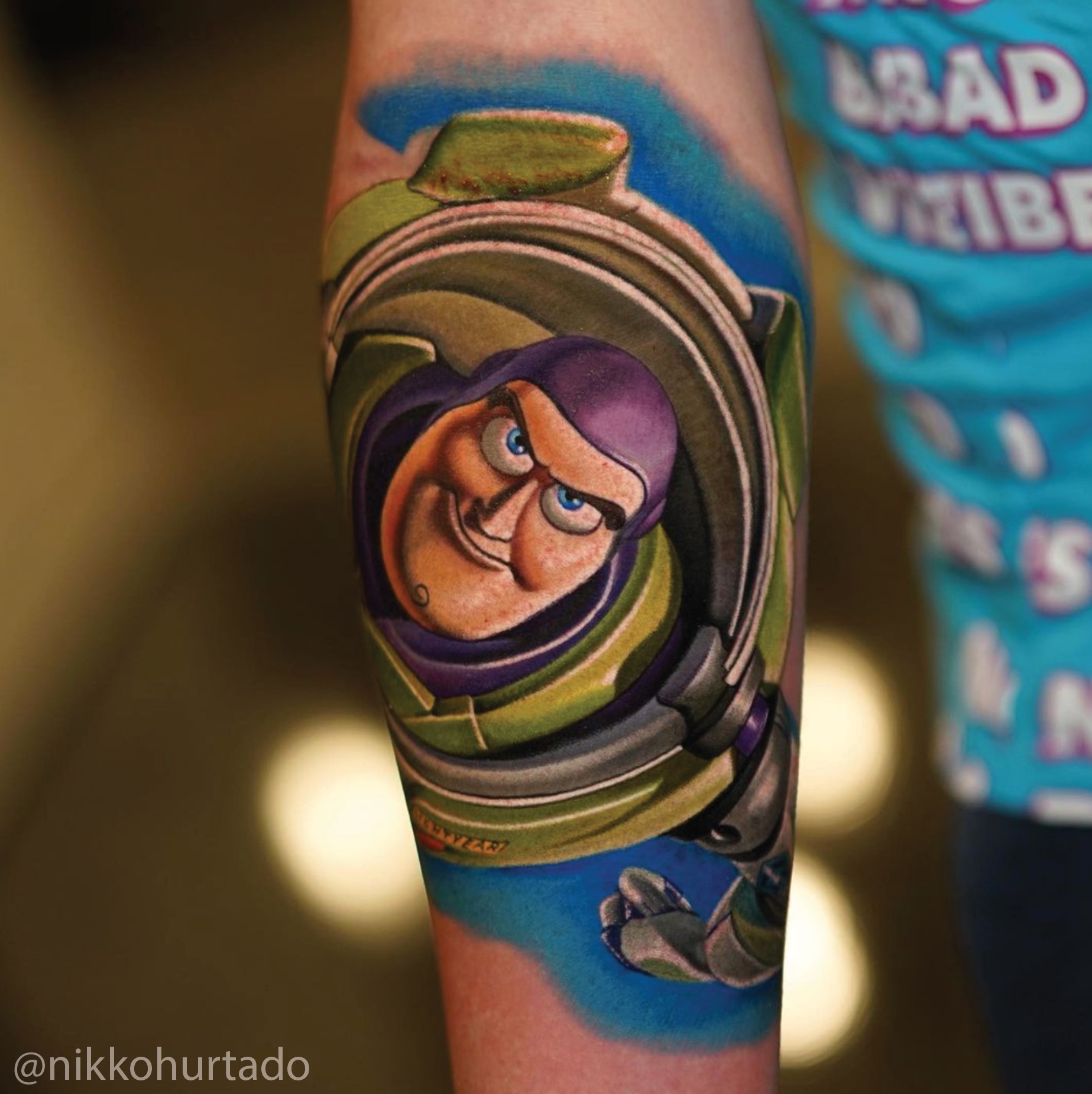 portrait tattoo of Buzz Lightyear portrait tattoo of Buzz Lightyear