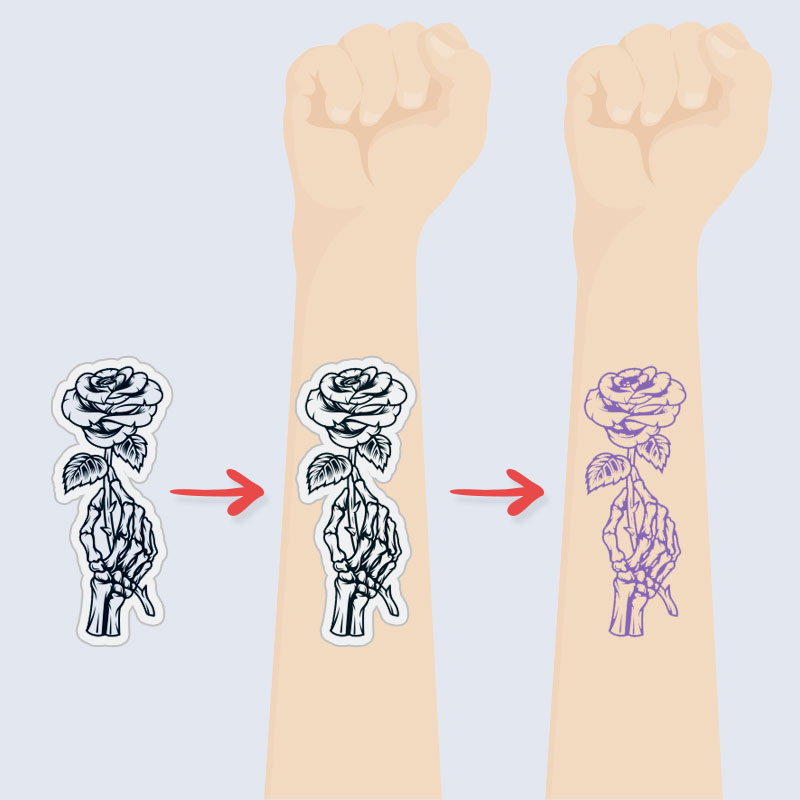 step_06 stencil placed on skin using tattoo transfer paper