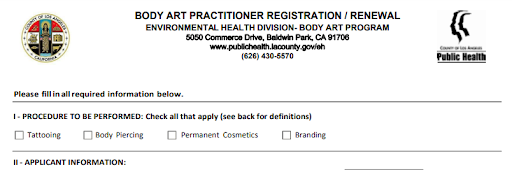 Body Art Practitioner Registration Application california body art and tattoo artist application form