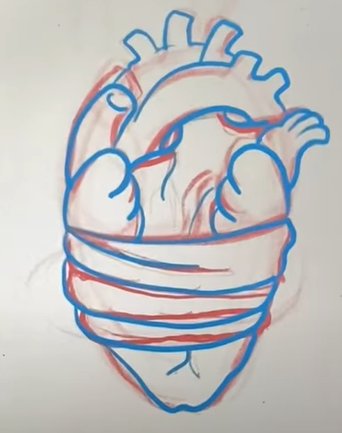 broken heart tattoo in blue pencil layer 1 pencil drawing in neo traditional style