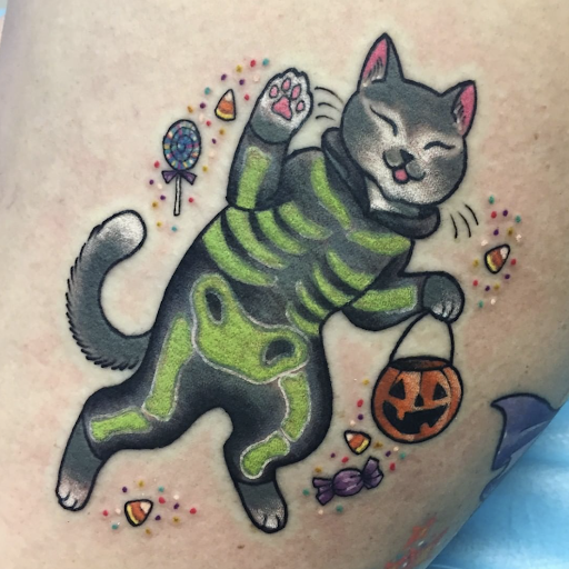 Cute Trick-or-treat Cat sbtattoo.