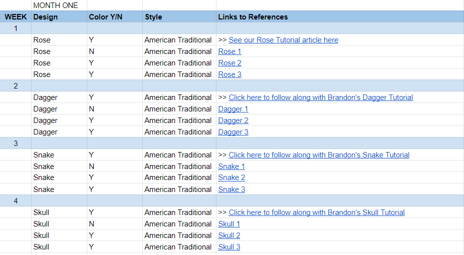 drawing calendar tattoo drawing schedule
