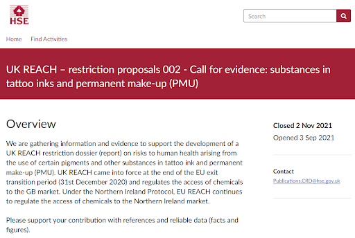 evidence about tattoo ink UK call for evidence about tattoo ink