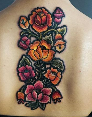 Floral embroidered patch tattoos Floral embroidered patch tattoos