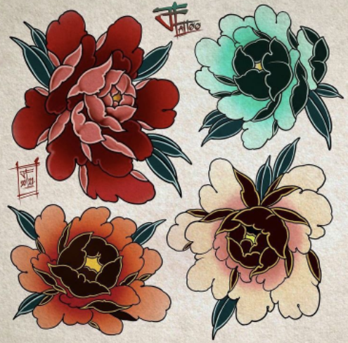 Japanese flowers tattoo flash art Japanese flowers tattoo flash art