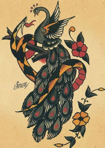 Peacock and Snake Tattoo Art snake and peacock custom tattoo