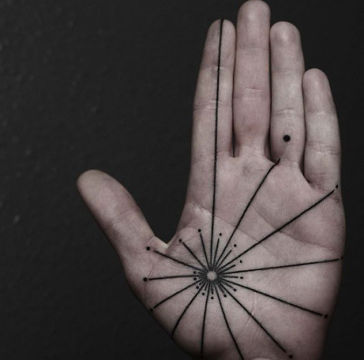 saturated dot work palm tattoo with saturated dot work