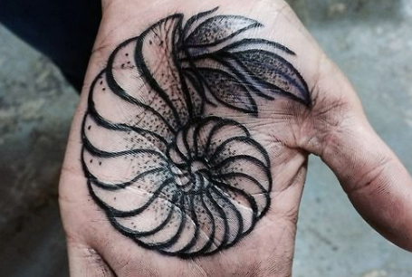 Shell tattoo Shell tattoo with dot work shading