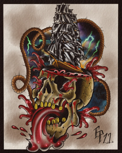 skull flash tattoo by Trent Tattoo Prints skull flash tattoo by Trent Tattoo Prints
