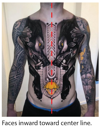 stomach tattoo of wolves