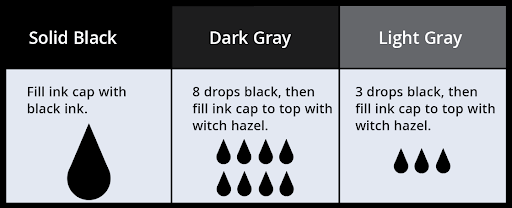 gray wash measurements for tattoo shading
