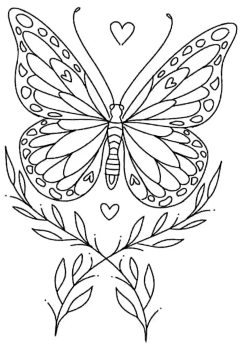 Hearts and Butterfly Tattoo Stencil