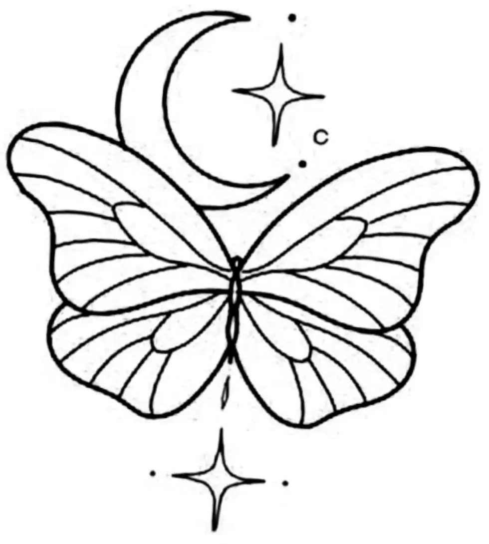 Moon and Butterfly Tattoo Stencil