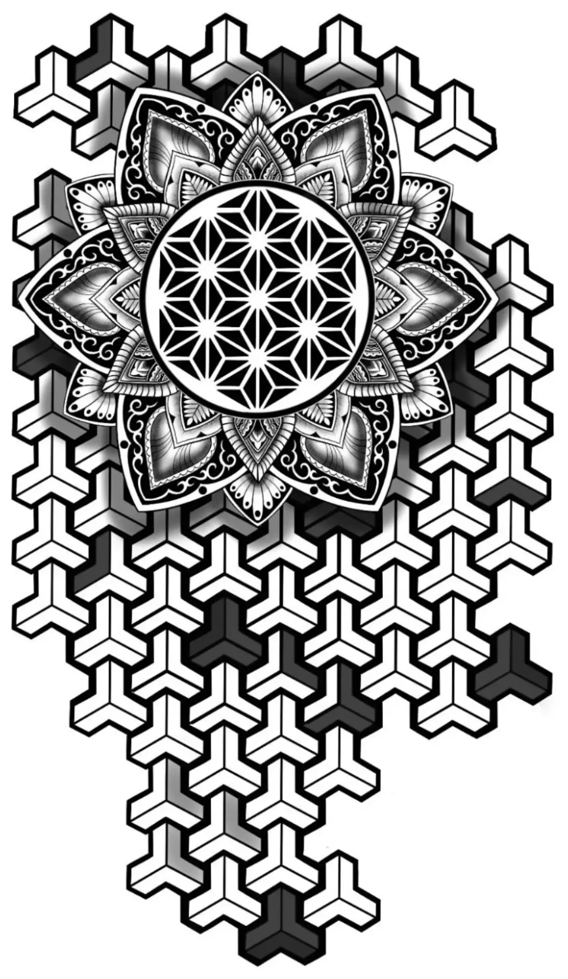 Sleeve Geometric Tattoo Stencil