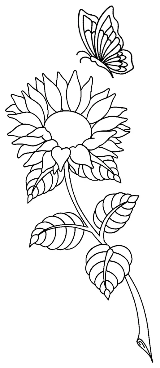 Sunflower and Butterfly Tattoo Stencil