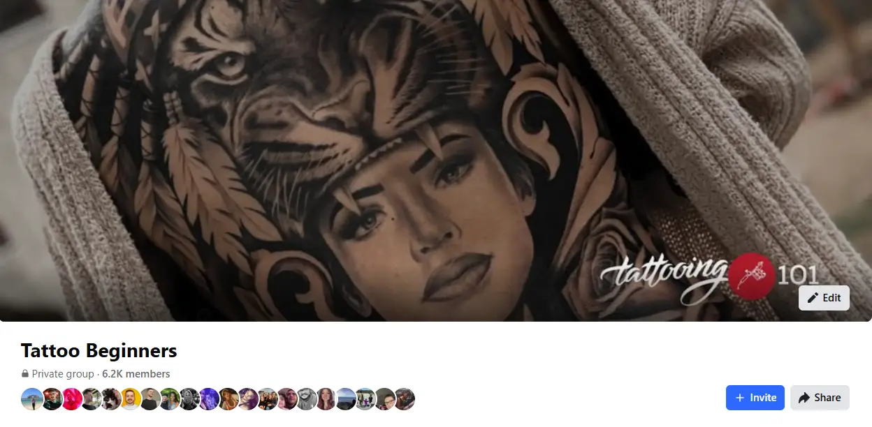 Tattoo Beginners tattoo group on Facebook’s site